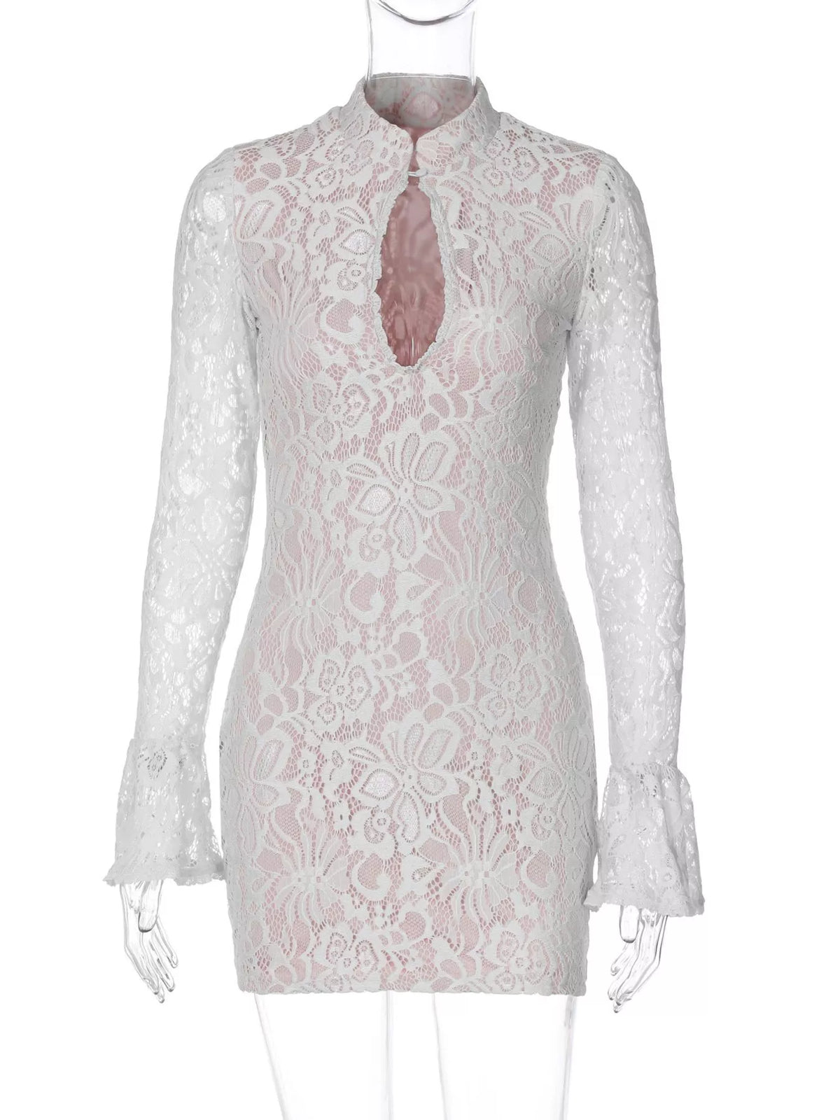 Lace Cutout Long Sleeve Mini Dress - Lilixa.store