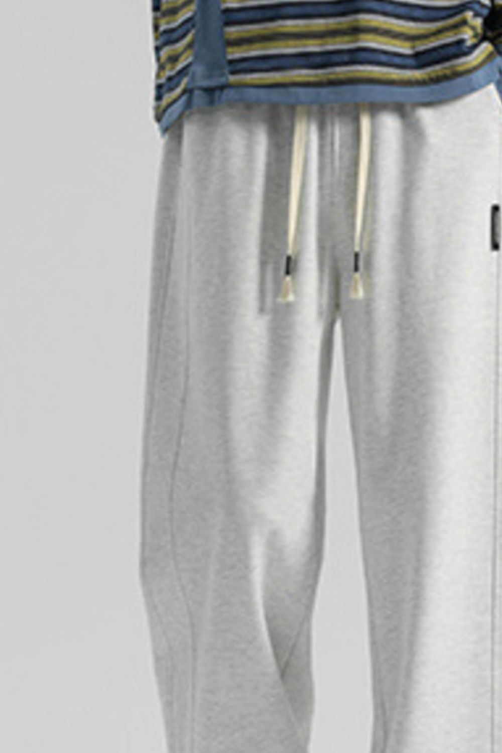 Men's Plus Size Casual Loose Fit Drawstring Sweatpants in White Gray