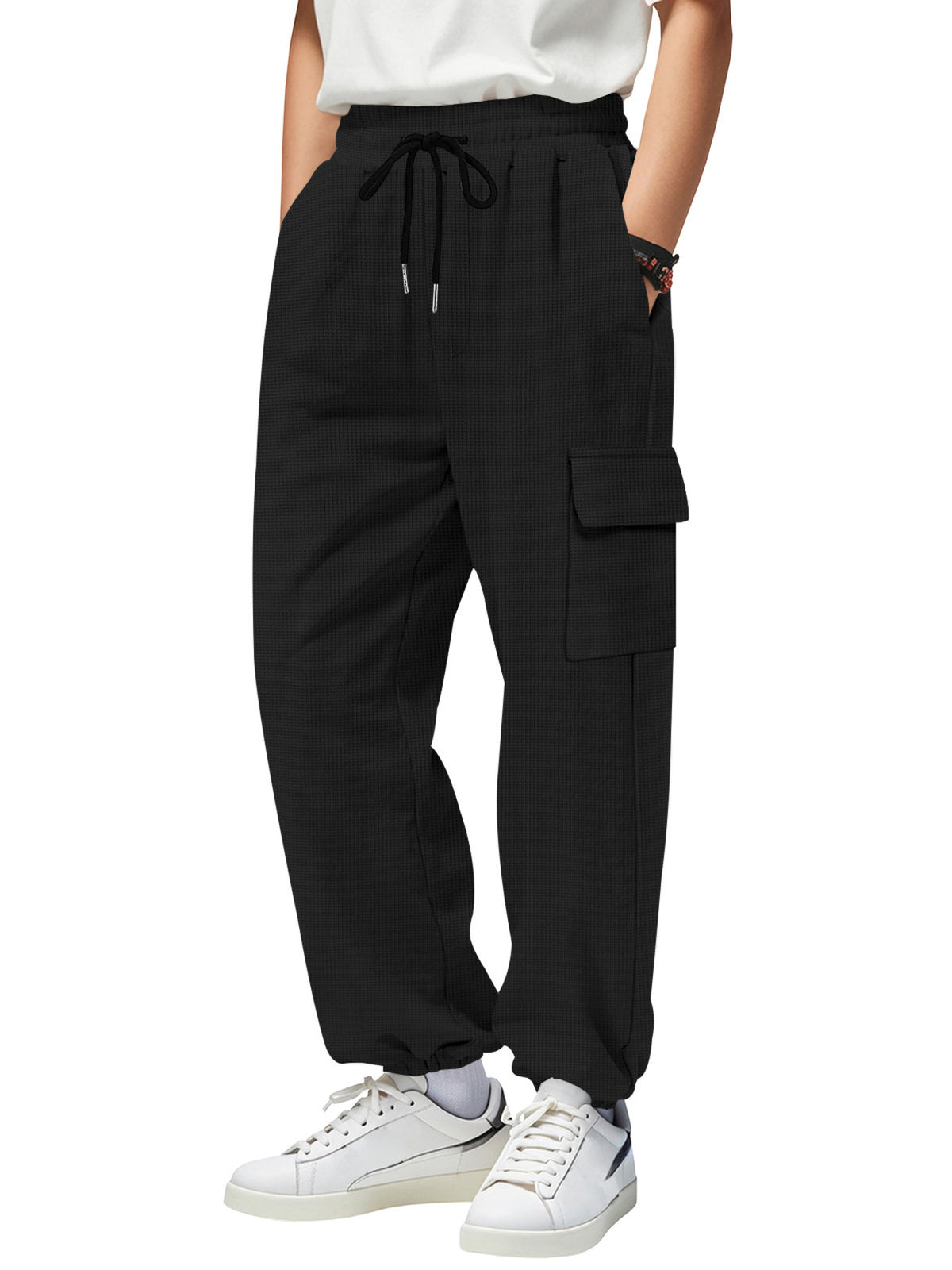 Men's Full Size Drawstring Joggers with Pockets Plus Size in Black