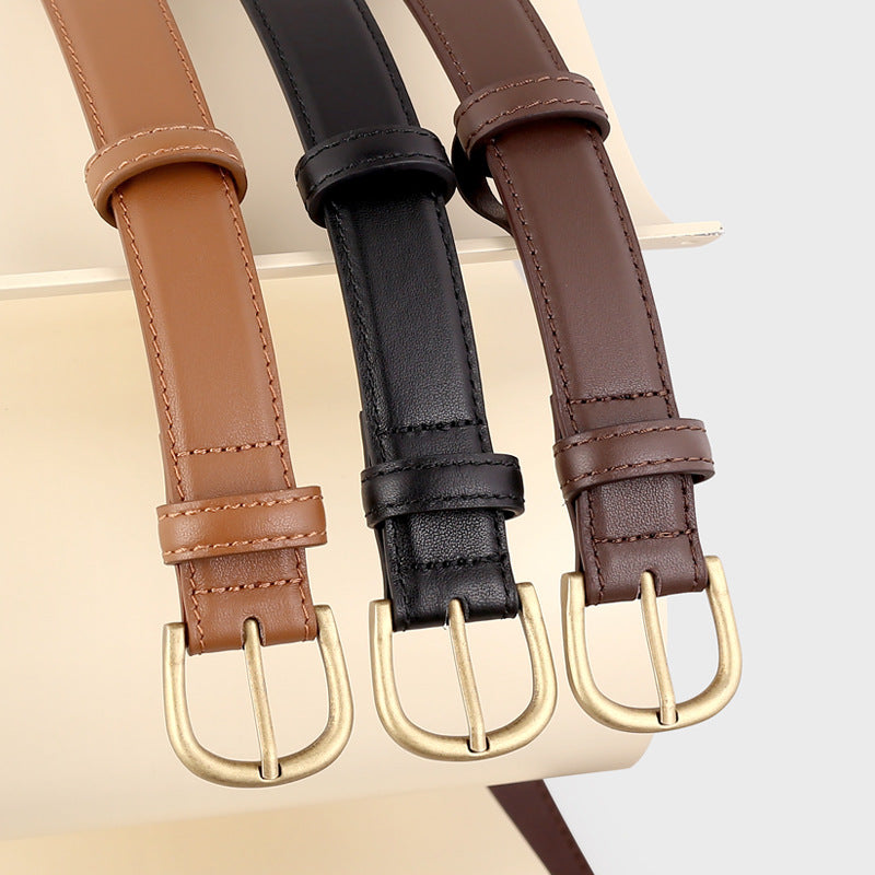 Skinny Leather Belt with Golden Buckle - Lilixa.store