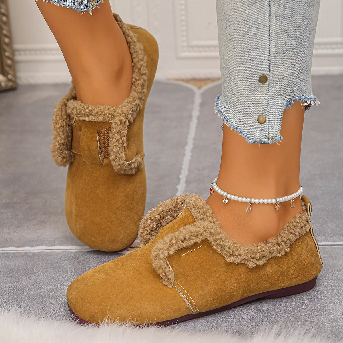 Faux Fur Lined Slip-Ons - Lilixa.store