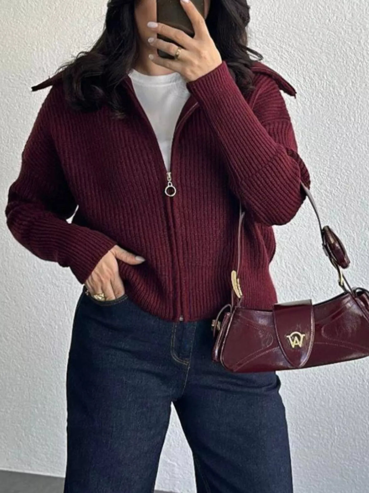 Zip Up Dropped Shoulder Cardigan - Lilixa.store