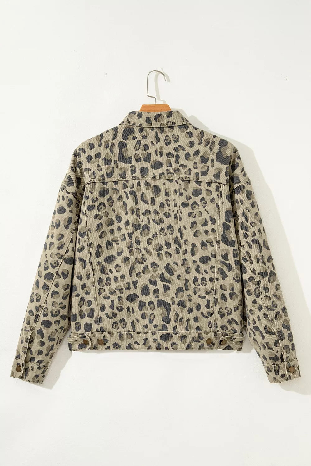 Leopard Print Seam Detail Button Down Denim Jacket, view 4