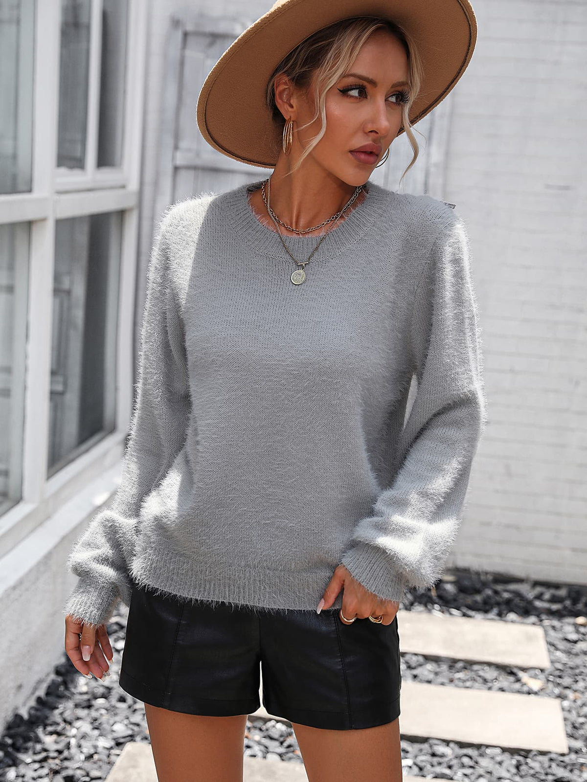 Lace Detail Cutout Long Sleeve Pullover Sweater, view 5