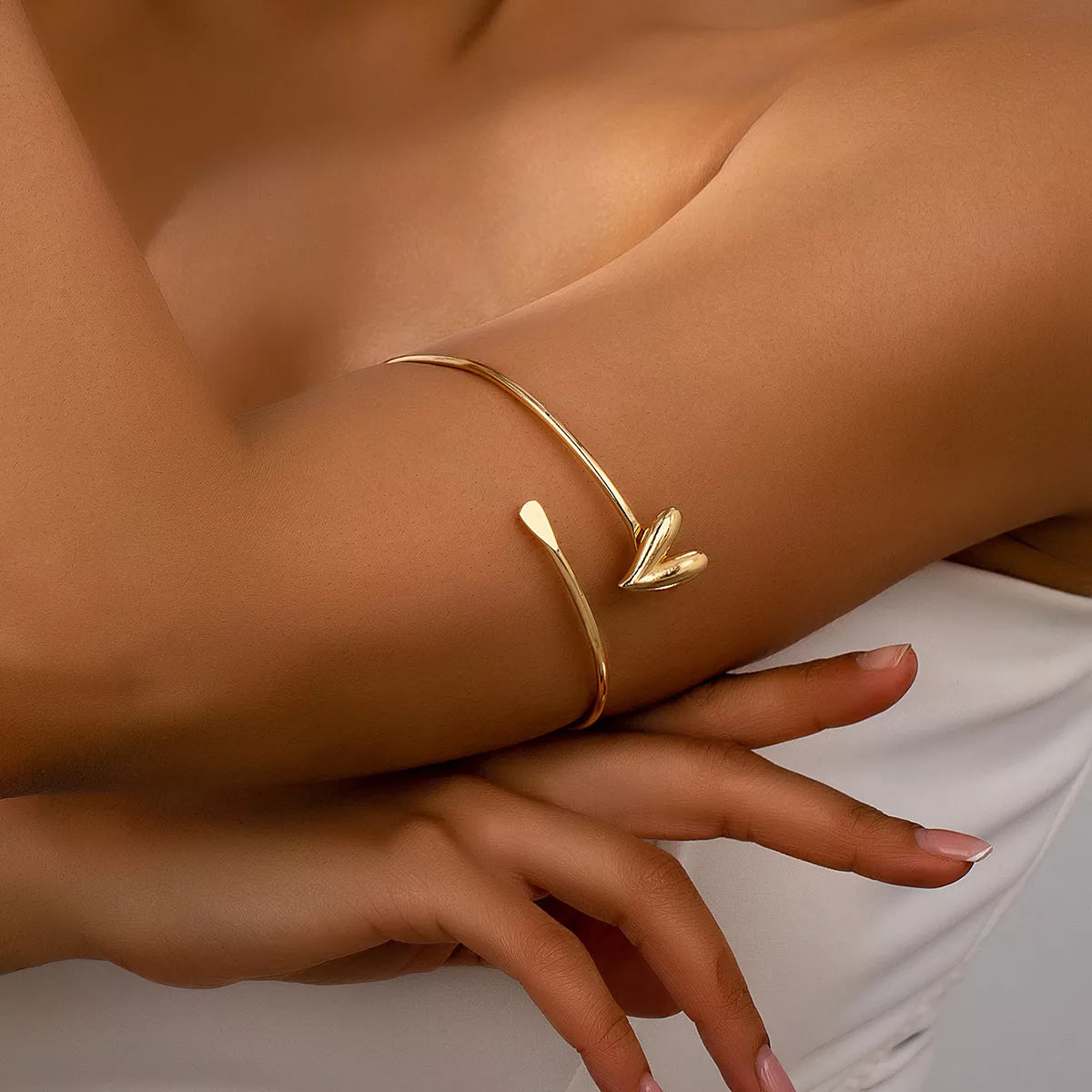 18K Gold-Plated Heart Adjustable Open Bracelet, view 4