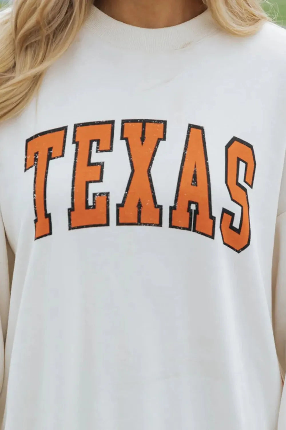 TEXAS Round Neck Dropped Shoulder Sweatshirt in White, view 3