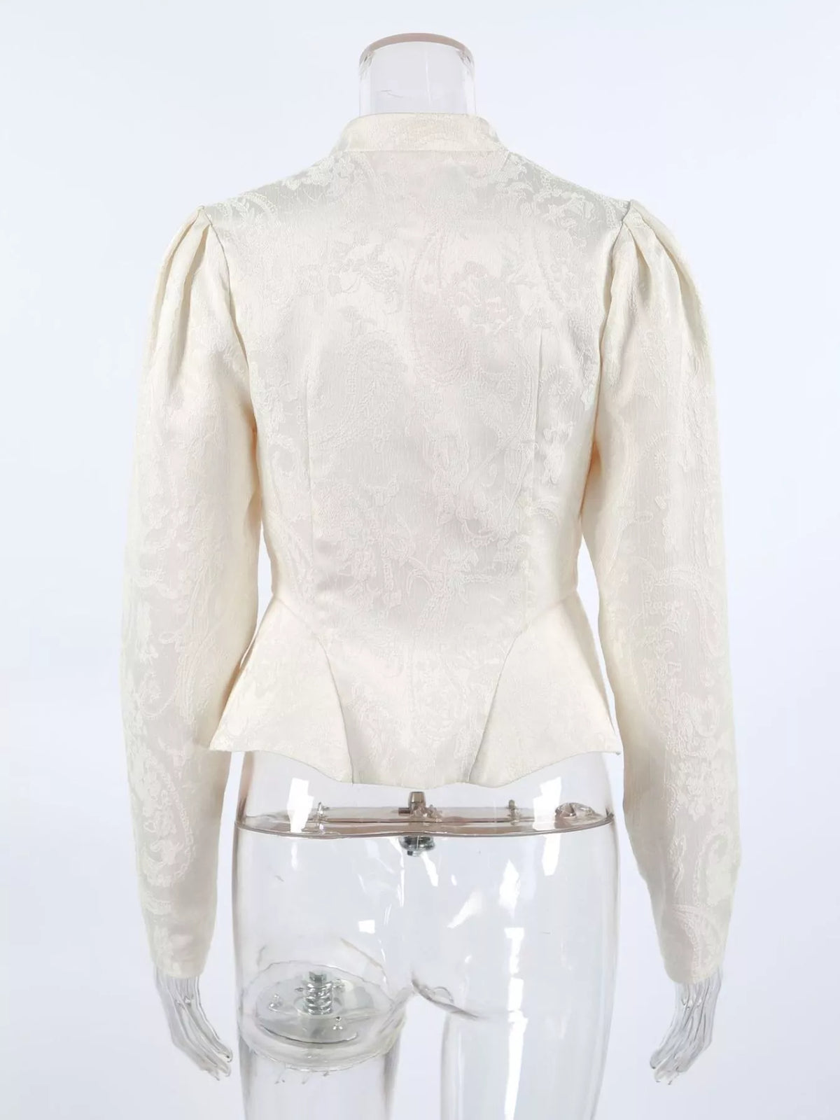 Jacquard Peplum Puff Sleeve Outerwear - Lilixa.store