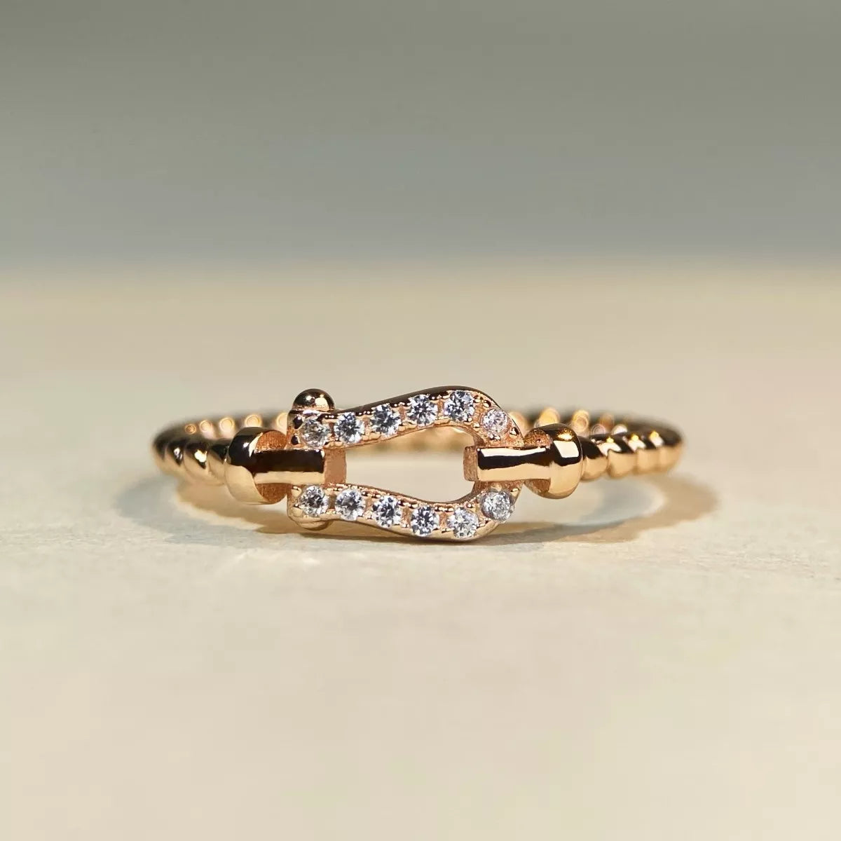 925 Sterling Silver Zircon Horseshoe Shaped Ring in Gold