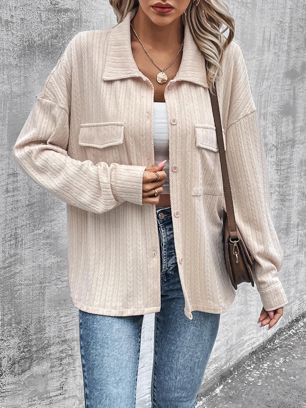 Pocketed Button Up Dropped Shoulder Jacket - Lilixa.store