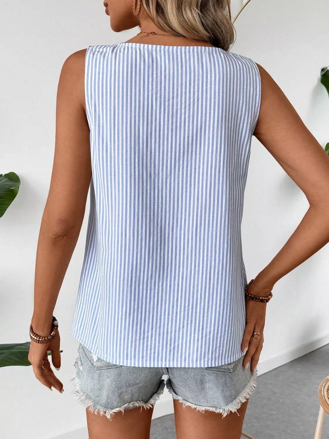 Decorative Button Asymmetrical Striped Tank - Lilixa.store
