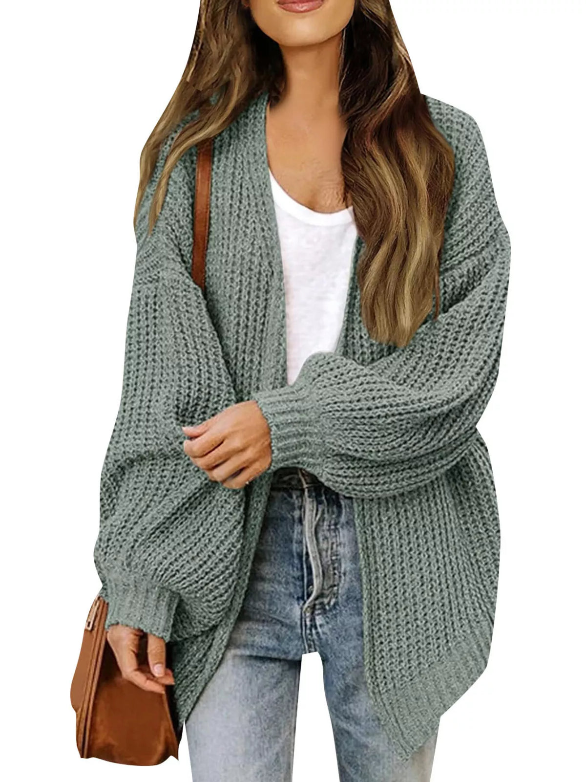 Open-Front Chunky Knit Cardigan - Lilixa.store