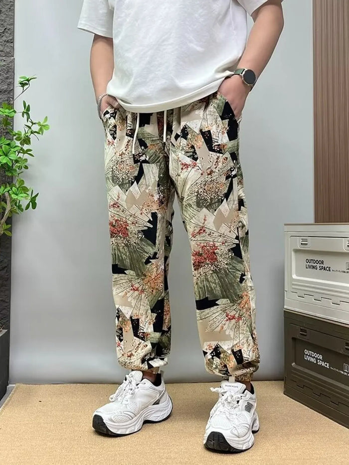 Men's Plus Size Drawstring Printed Joggers in Floral
