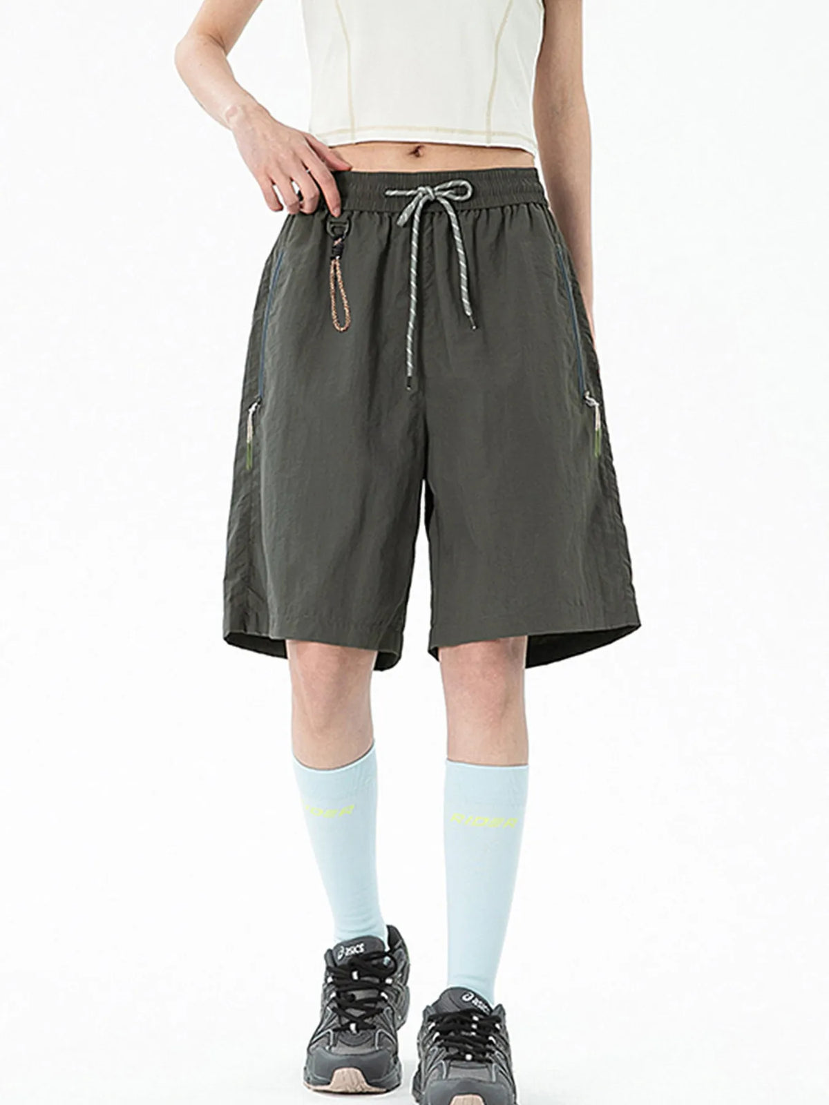 Men's Lightweight Drawstring Shorts with Zipper Pockets in Dark Gray