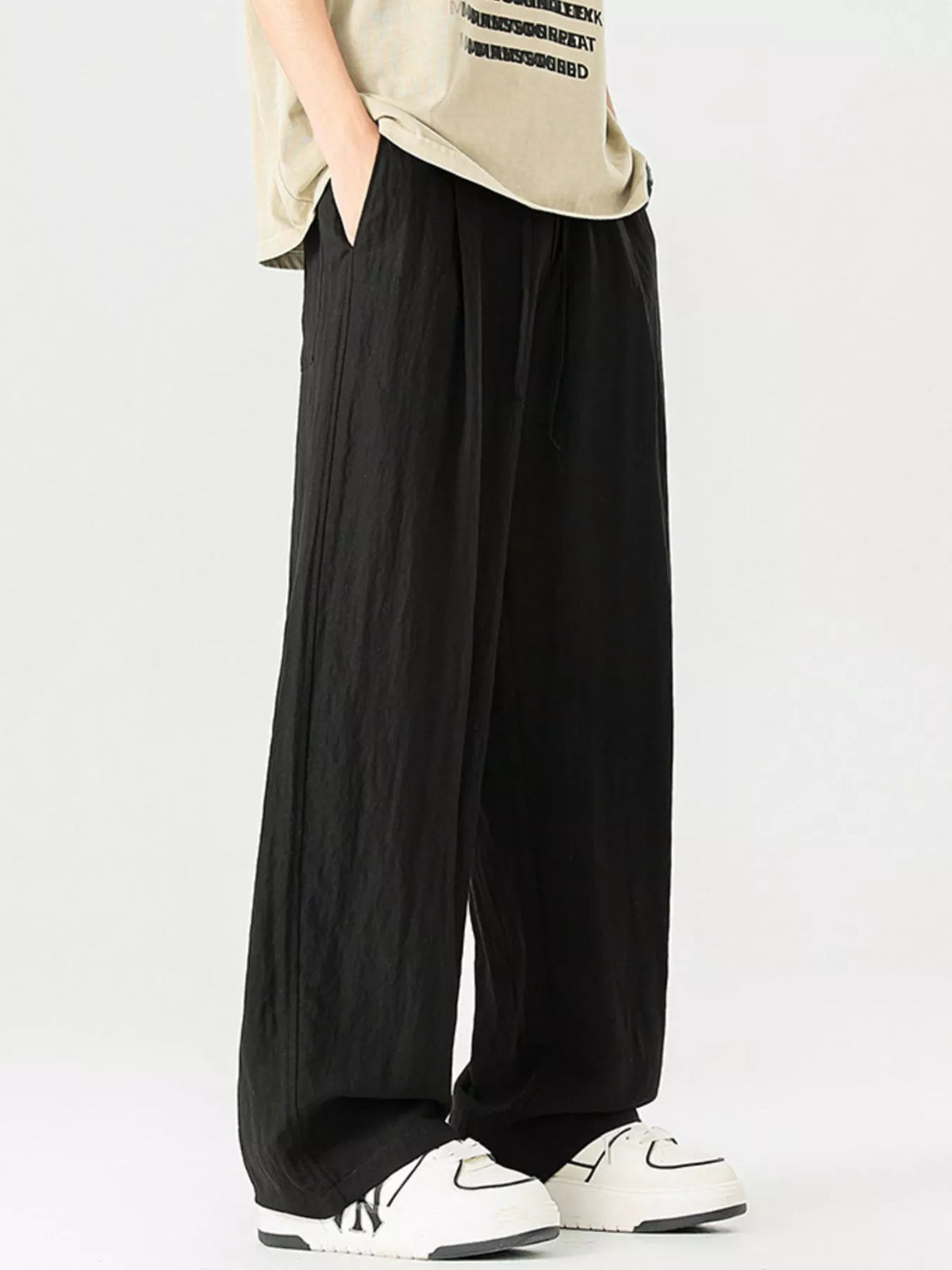 Men's Full Size Lightweight Wide Leg Pants Plus Size in Black