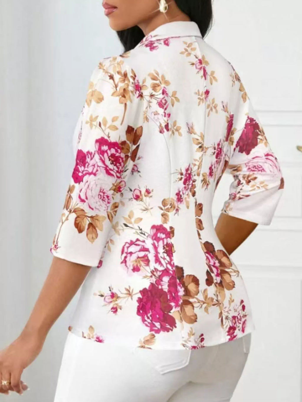 Floral Print One Button Casual Blazer - Lilixa.store