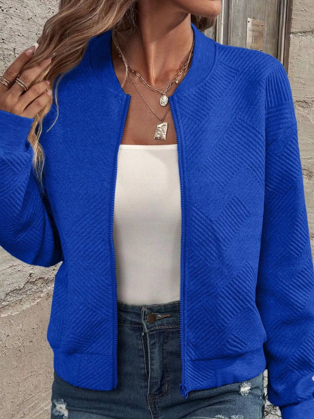 Textured Knit Zip-Up Jacket - Lilixa.store