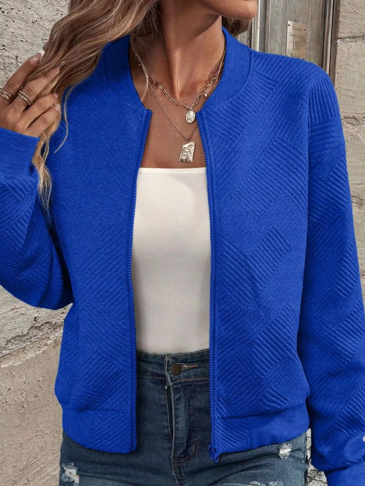 Textured Knit Zip-Up Jacket - Lilixa.store