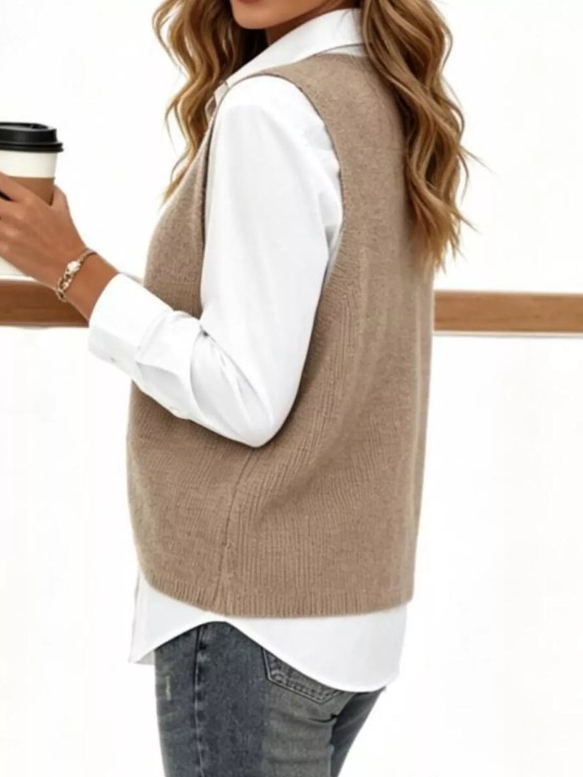 Full Size Chic V-Neck Sleeveless Knit Sweater Vest Plus Size - Lilixa.store