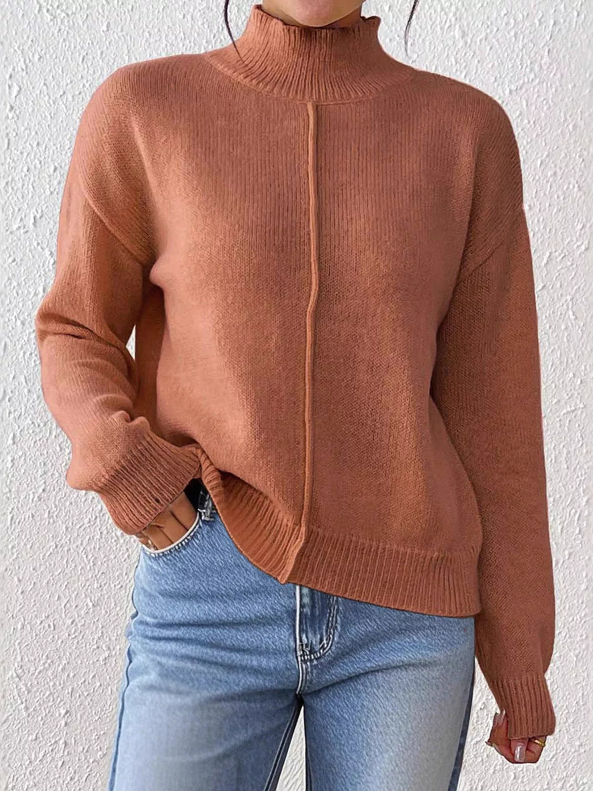 Center Seam Detail Turtleneck Sweater - Lilixa.store