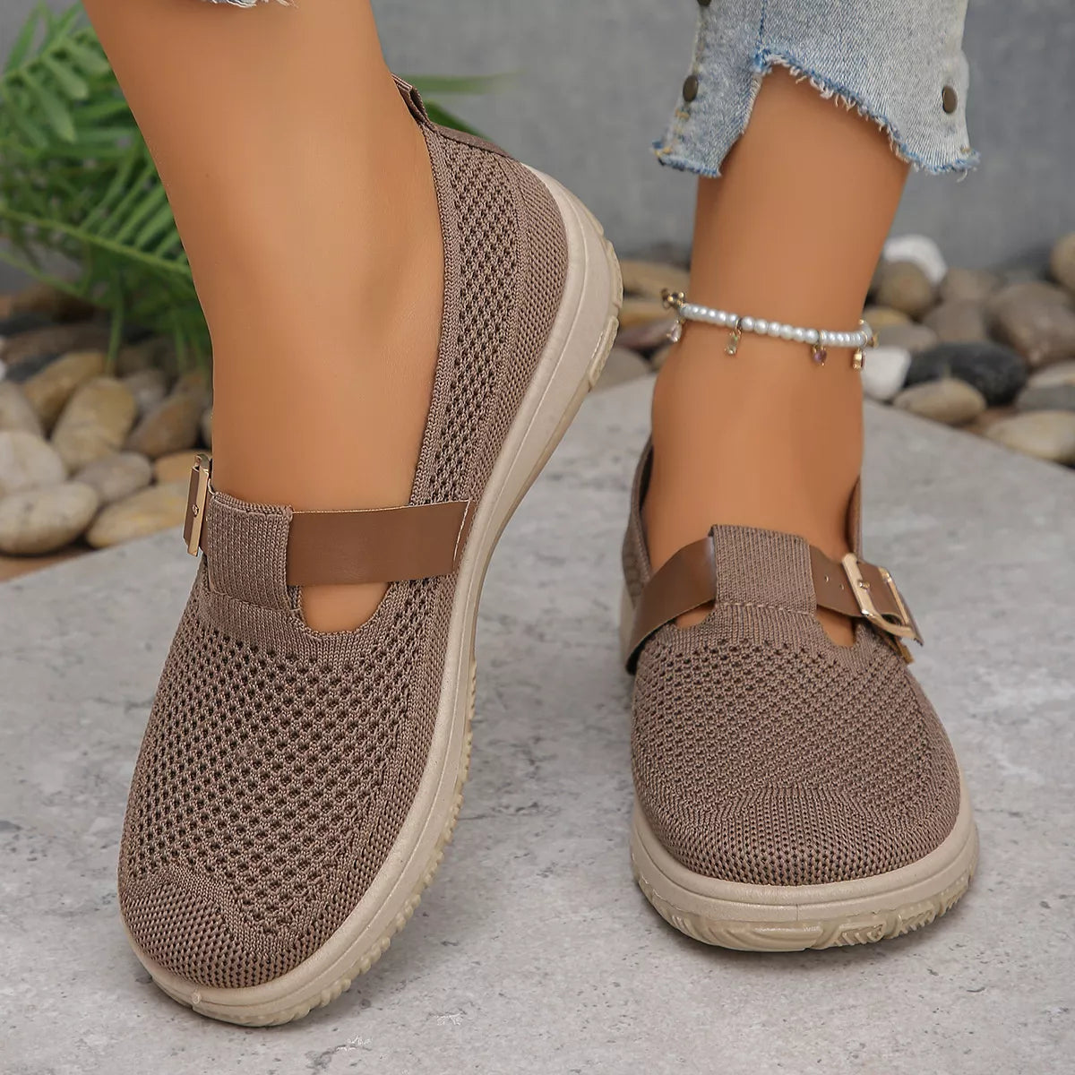 Round Toe Platform Slip-Ons in Coffee Brown