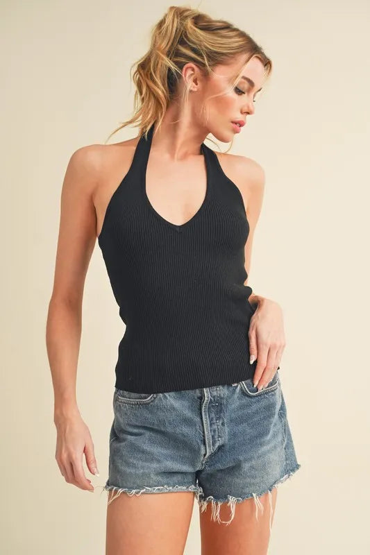 Aemi + Co Ribbed Halter Neck Cami - Lilixa.store