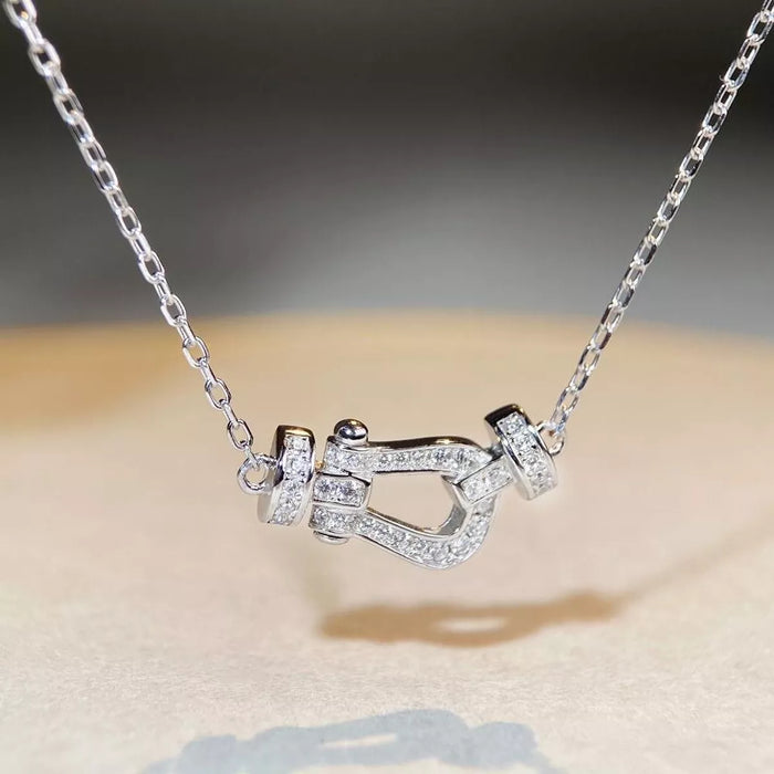 925 Sterling Silver Zircon Horseshoe Necklace - Lilixa.store