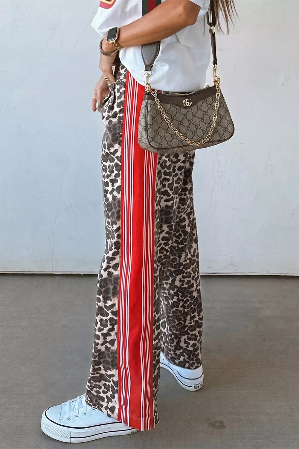 Leopard Patchwork Elastic Waist Jeans - Lilixa.store