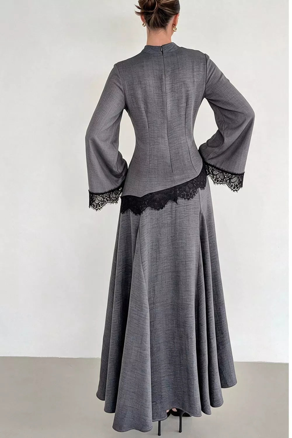 Lace Detail Mock Neck Top and Skirt Set - Lilixa.store
