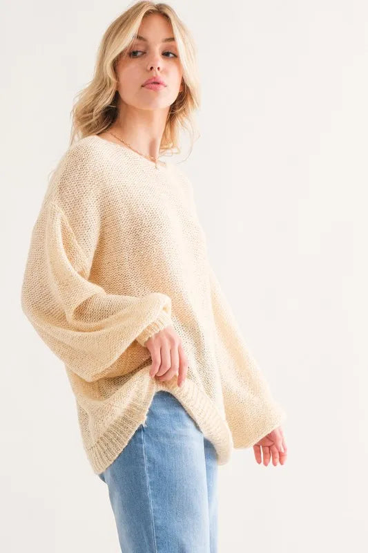 And The Why Sequined Light Weight Pullover Sweater in Cream, view 4