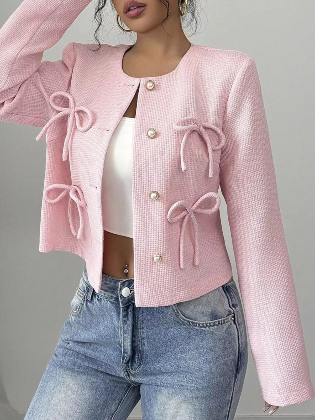 Bow Detail Cropped Outerwear, view 21