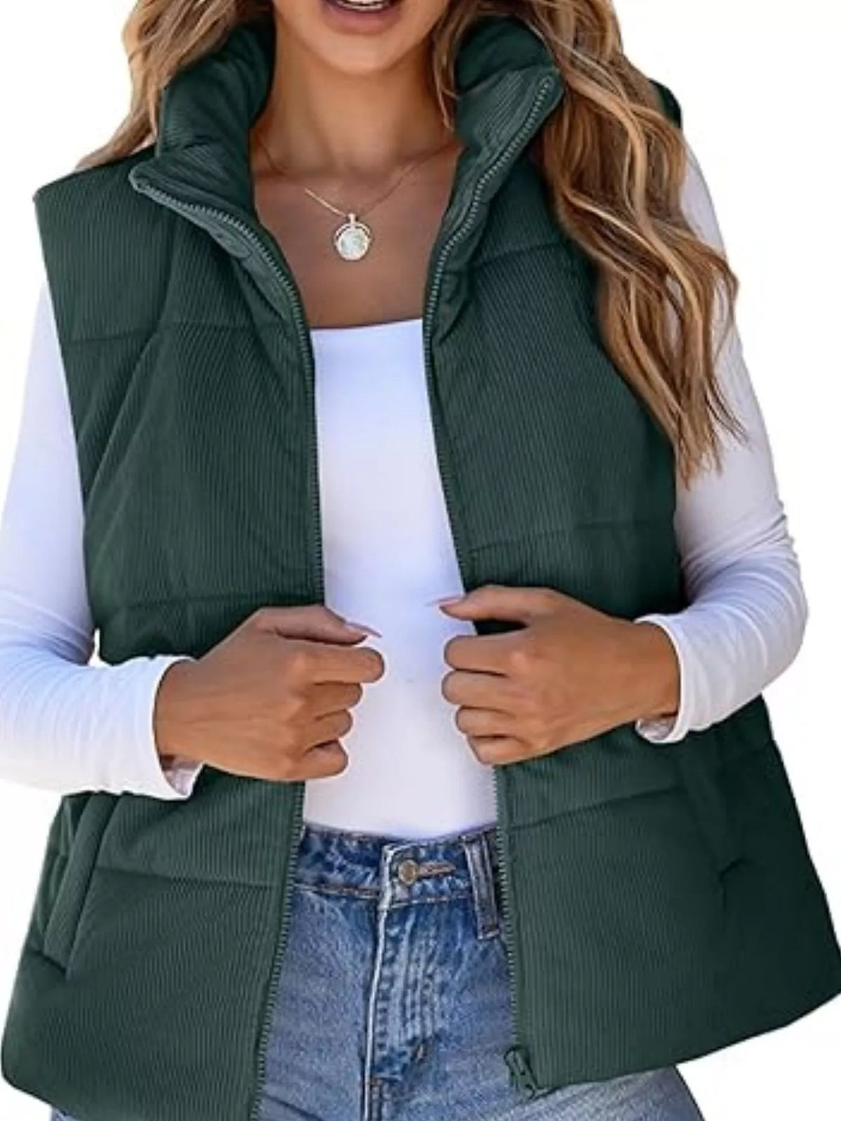 Corduroy Zip Up Vest Coat - Lilixa.store