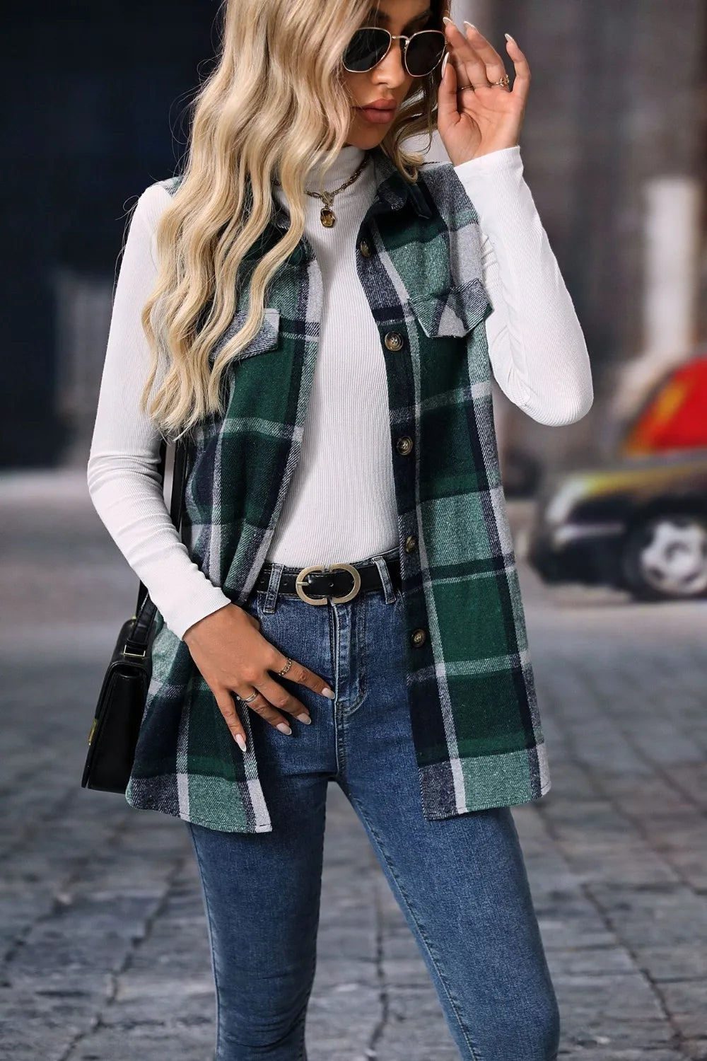 Plaid Button Up Vest Coat - Lilixa.store