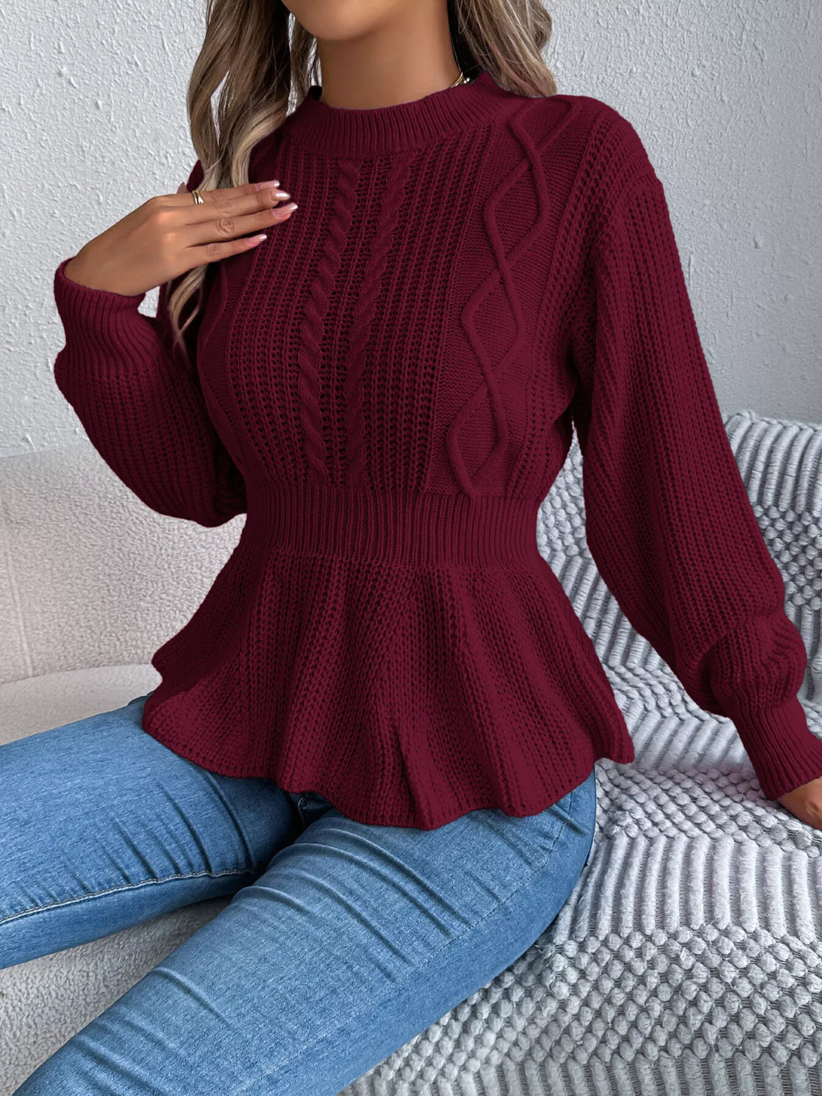 Cable Knit Peplum Sweater