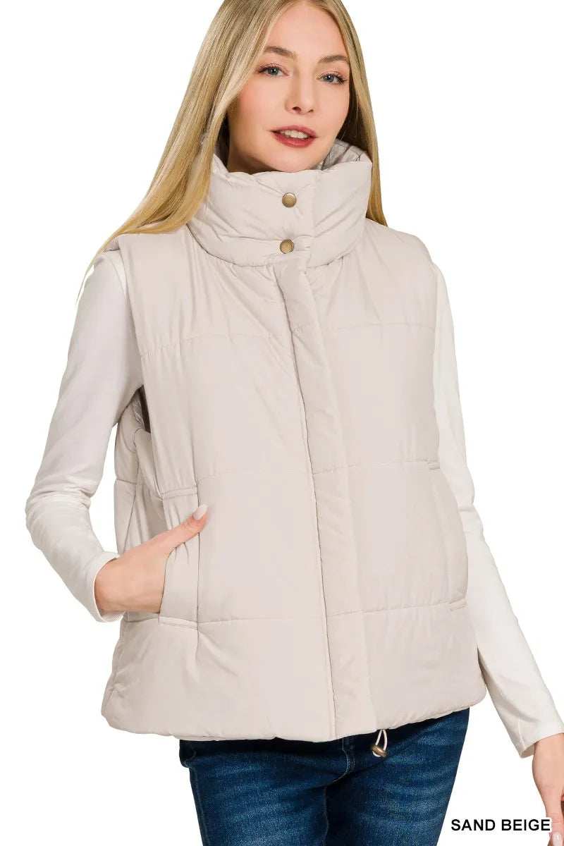 Zenana High Neck Zip-Up Vest Coat - Lilixa.store
