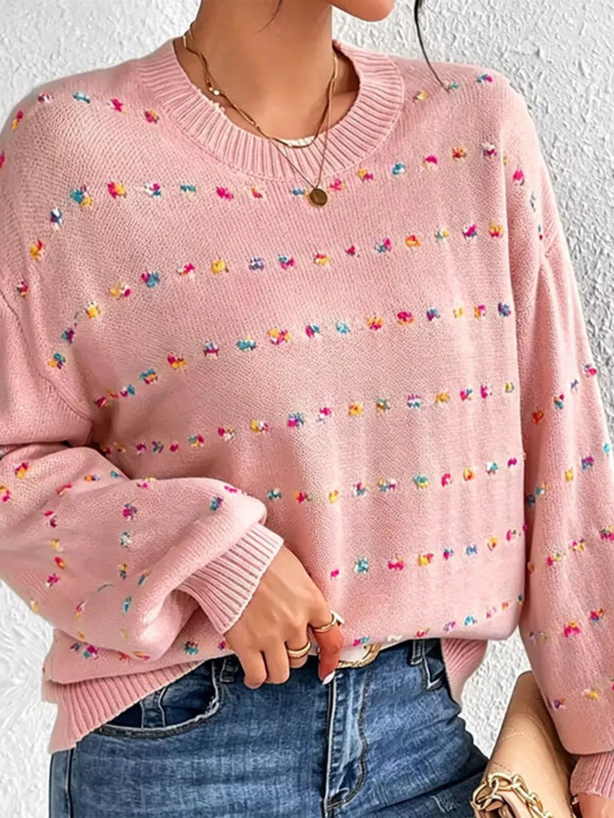 Multi-Color Confetti Dot Drop Shoulder Sweater, view 7