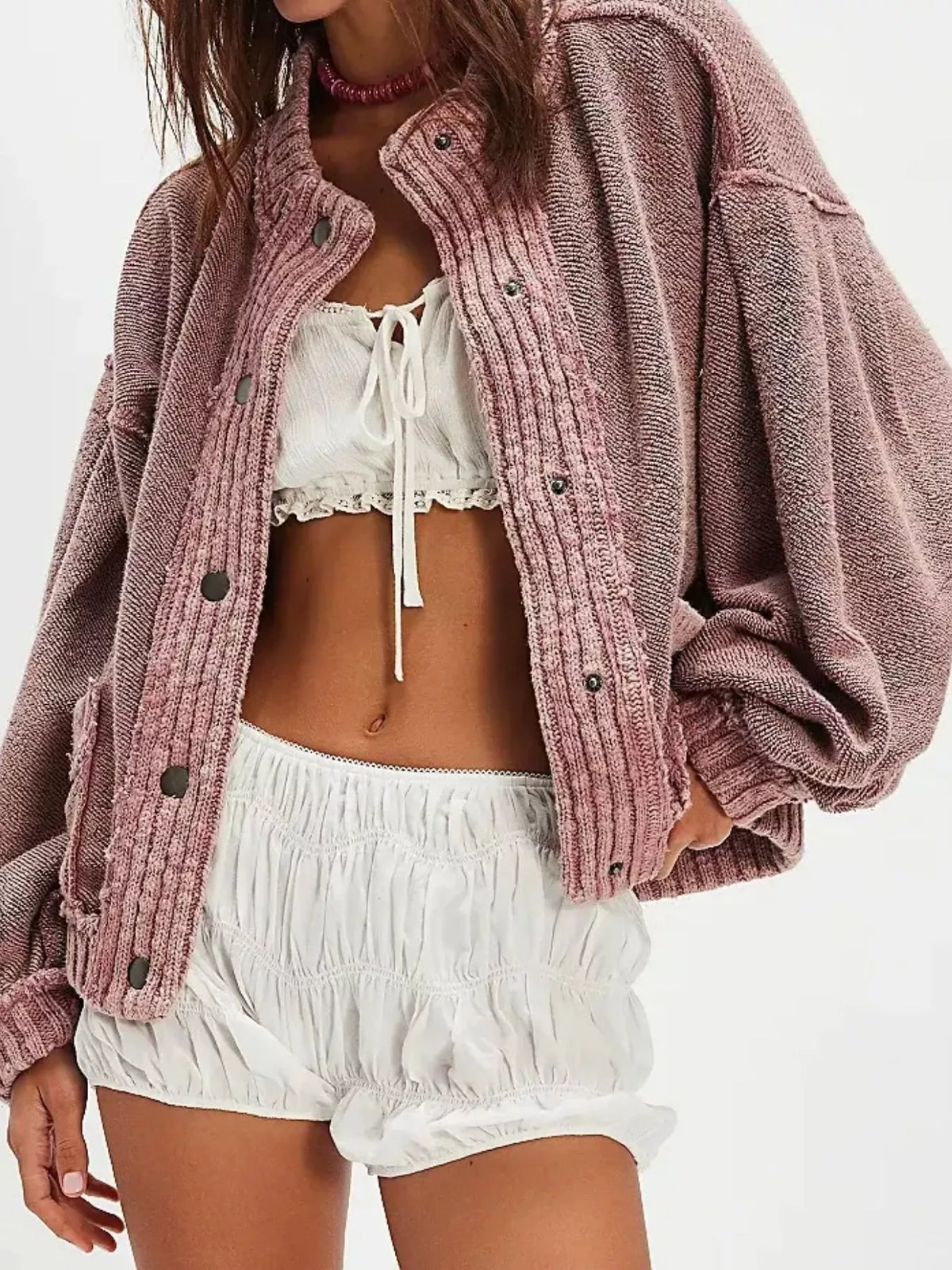 Snap Down Dropped Shoulder Cardigan - Lilixa.store