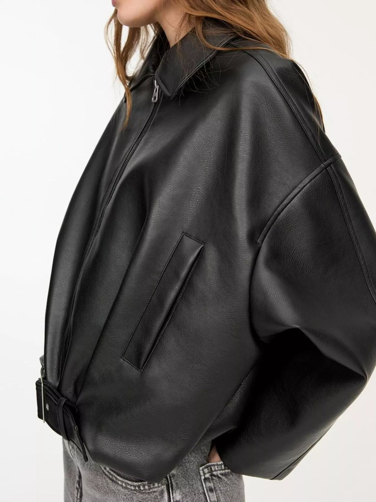 Faux Leather Zip Up Jacket - Lilixa.store