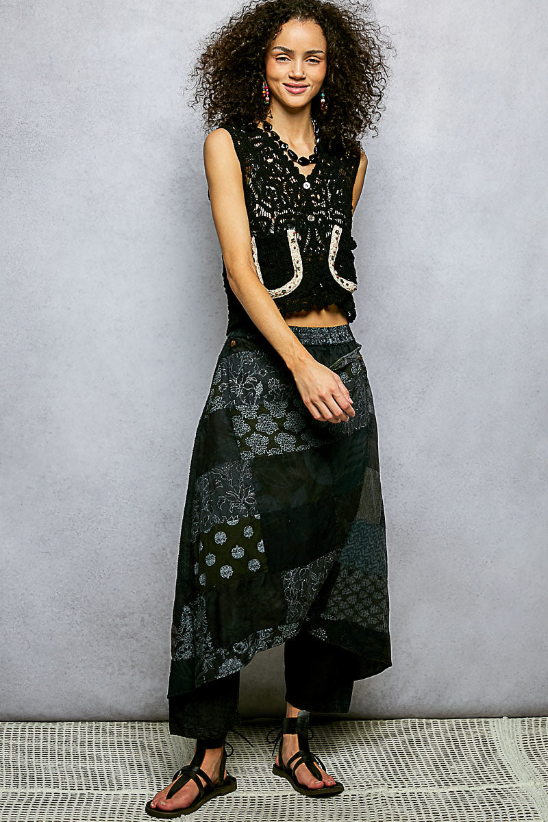 POL Button Down Cropped Crochet Vest with Scalloped Edge - Lilixa.store