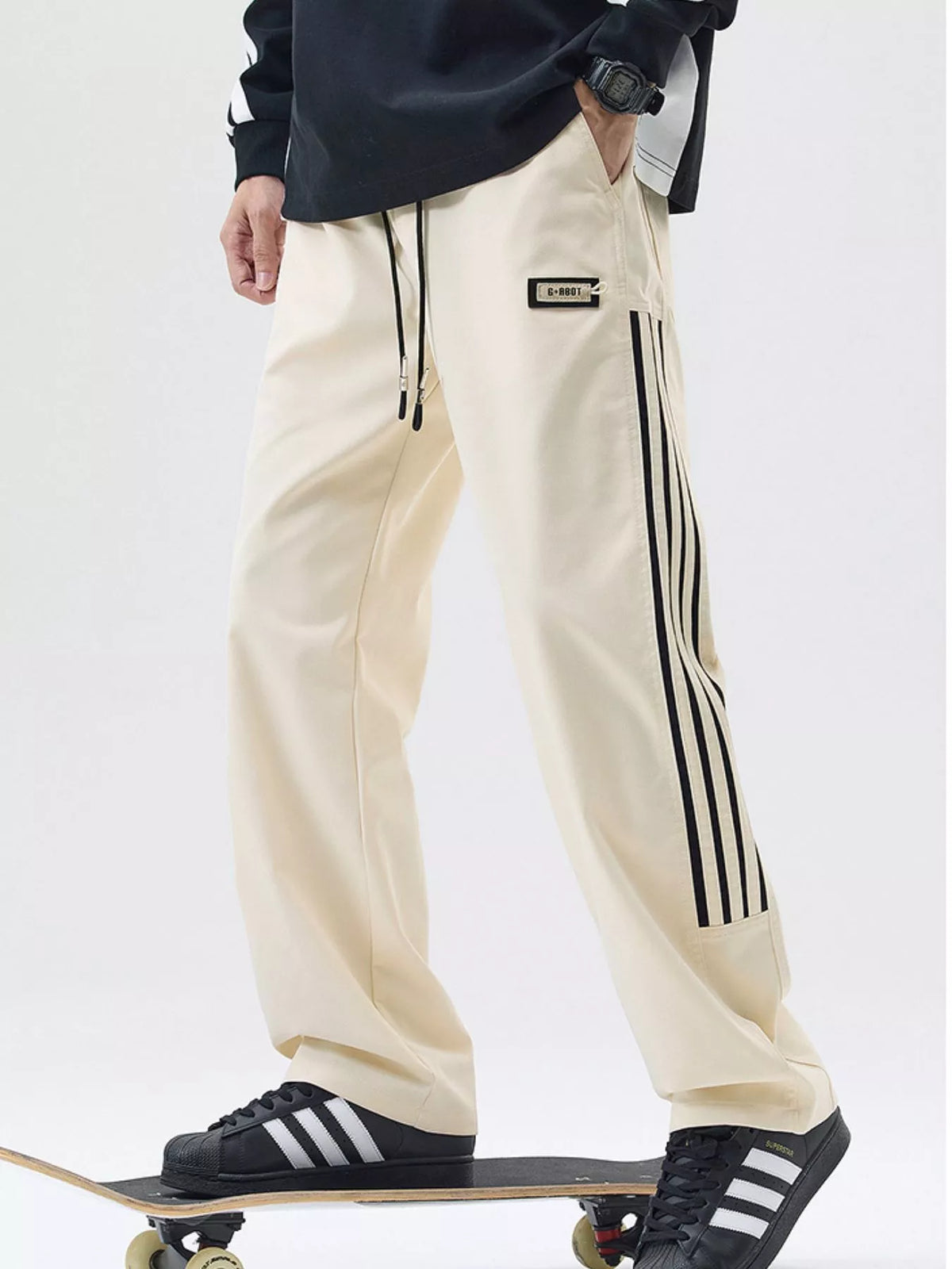 Men's Full Size Side Striped Wide Leg Casual Pants Plus Size, view 2