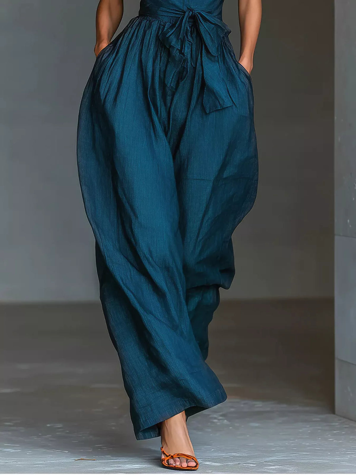 Halter Neck Wide-Leg Jumpsuit with Waist-Tie Detail