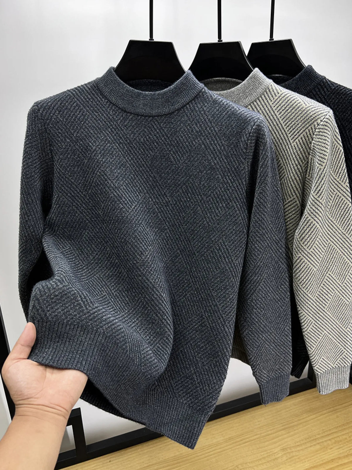 Men's Plus Size Textured Knit Long Sleeve Sweater