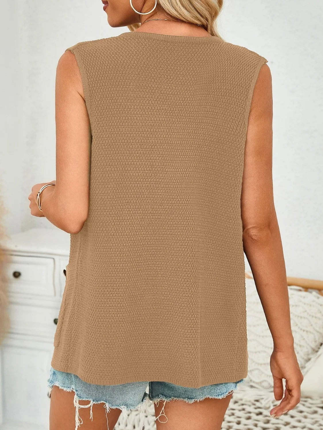 Button Down Round Neck Knit Vest, view 9