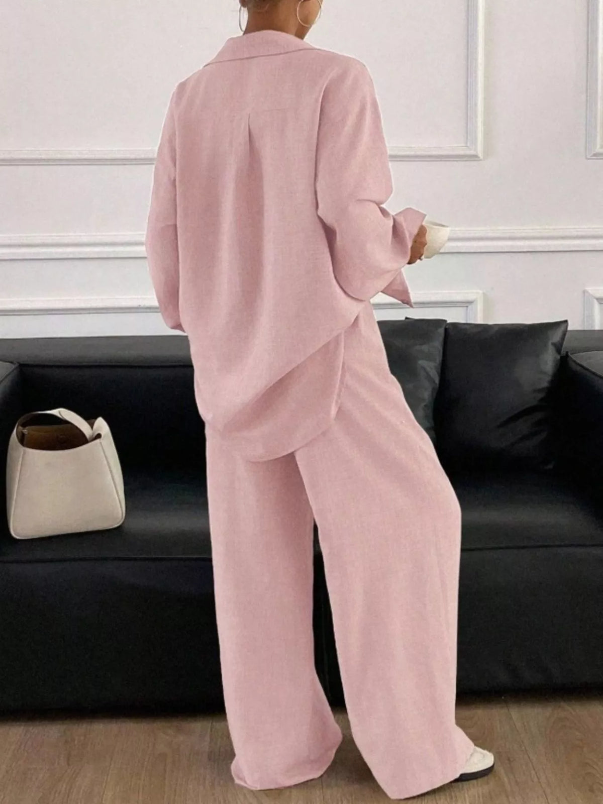 Button-Down Shirt and Wide-Leg Pants Set, view 26