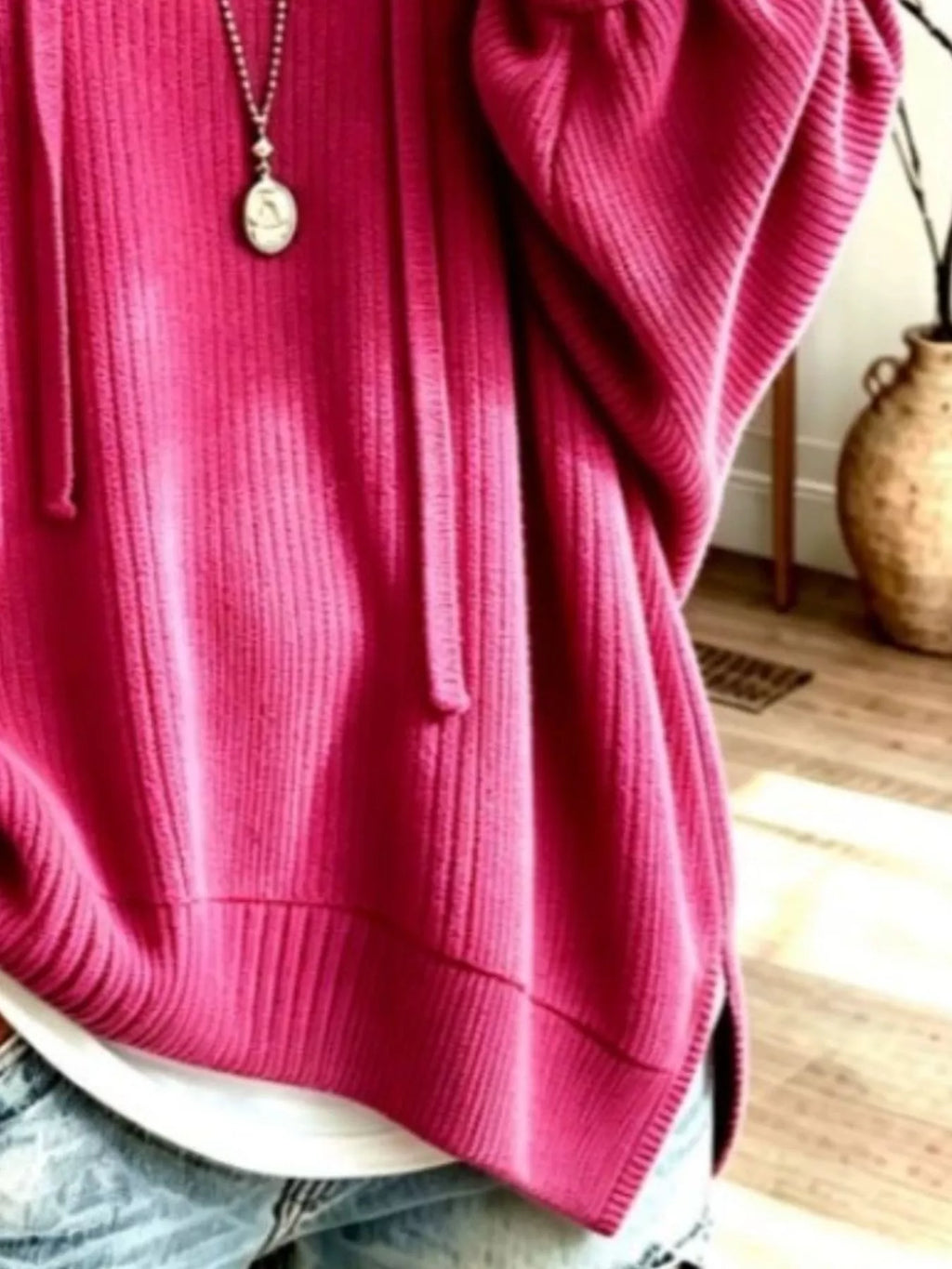 Drawstring Ribbed Knit Hoodie - Lilixa.store