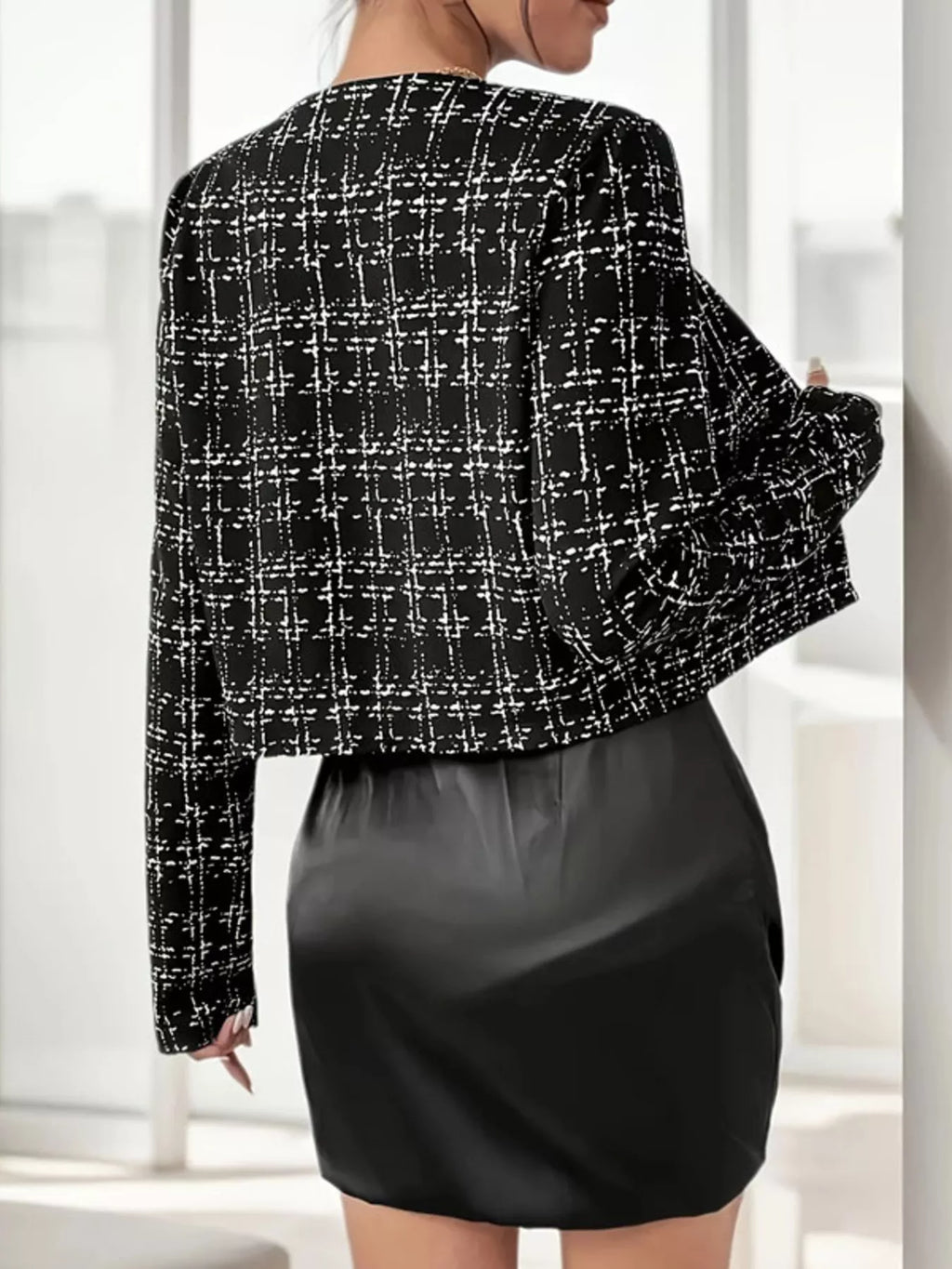 Tweed Button Up Cropped Outerwear - Lilixa.store