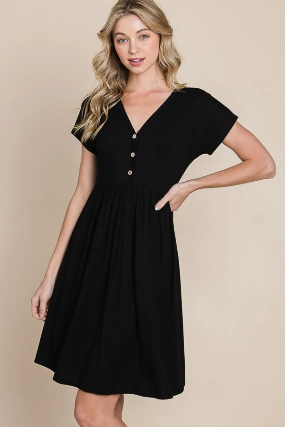 BOMBOM V-Neck Short Sleeve Dress - Lilixa.store