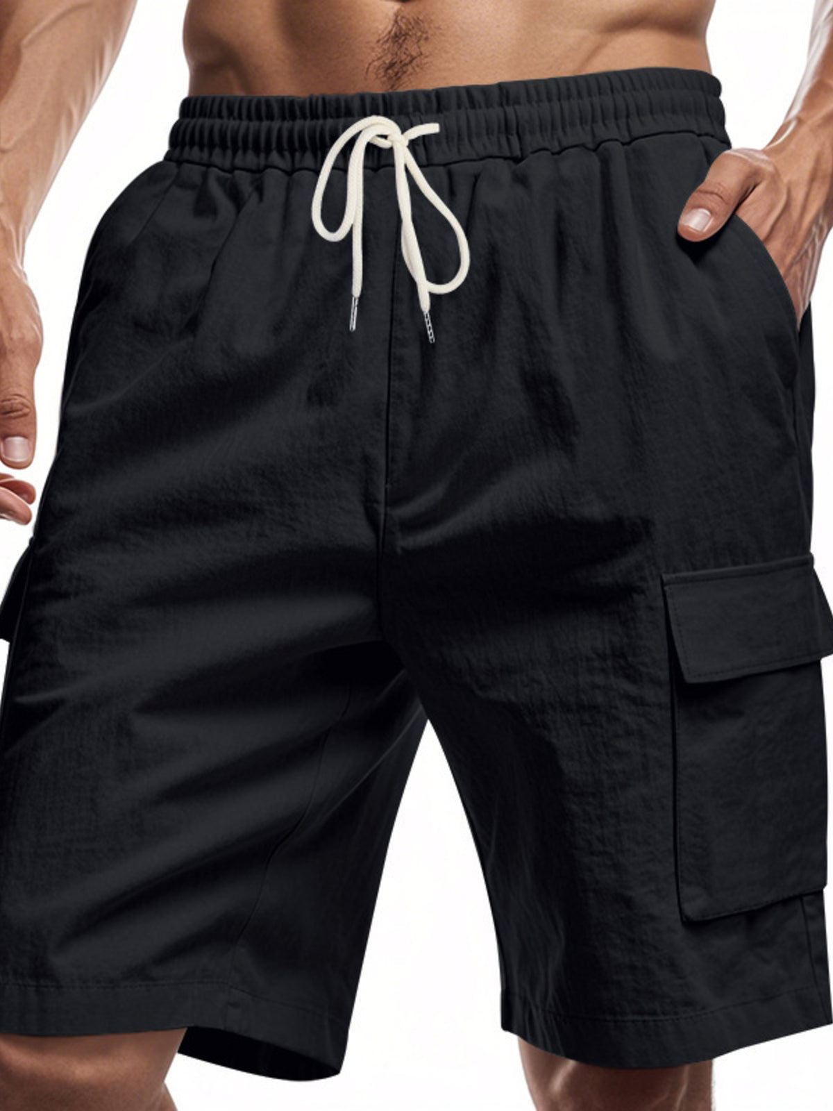 Men's Full Size Casual Lightweight Cargo Shorts Plus Size in Black