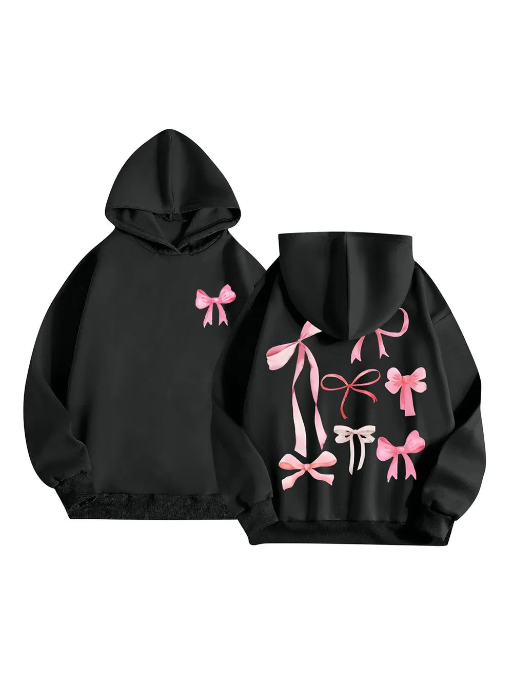 Bow Print Long Sleeve Hoodie - Lilixa.store