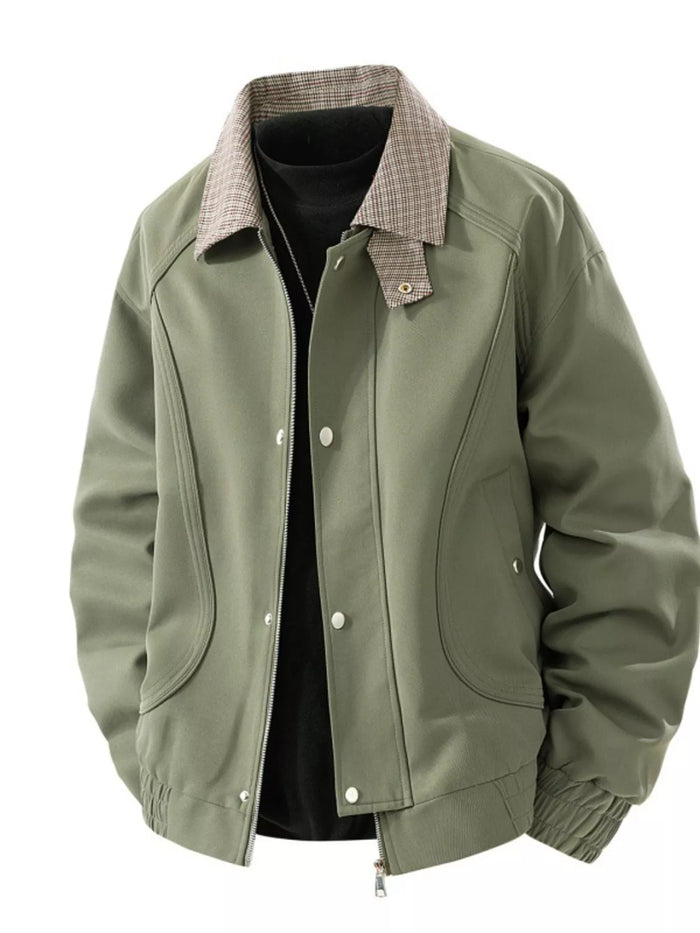 Men's Plus Size Casual Plaid Collar Zip Up Jacket - Lilixa.store