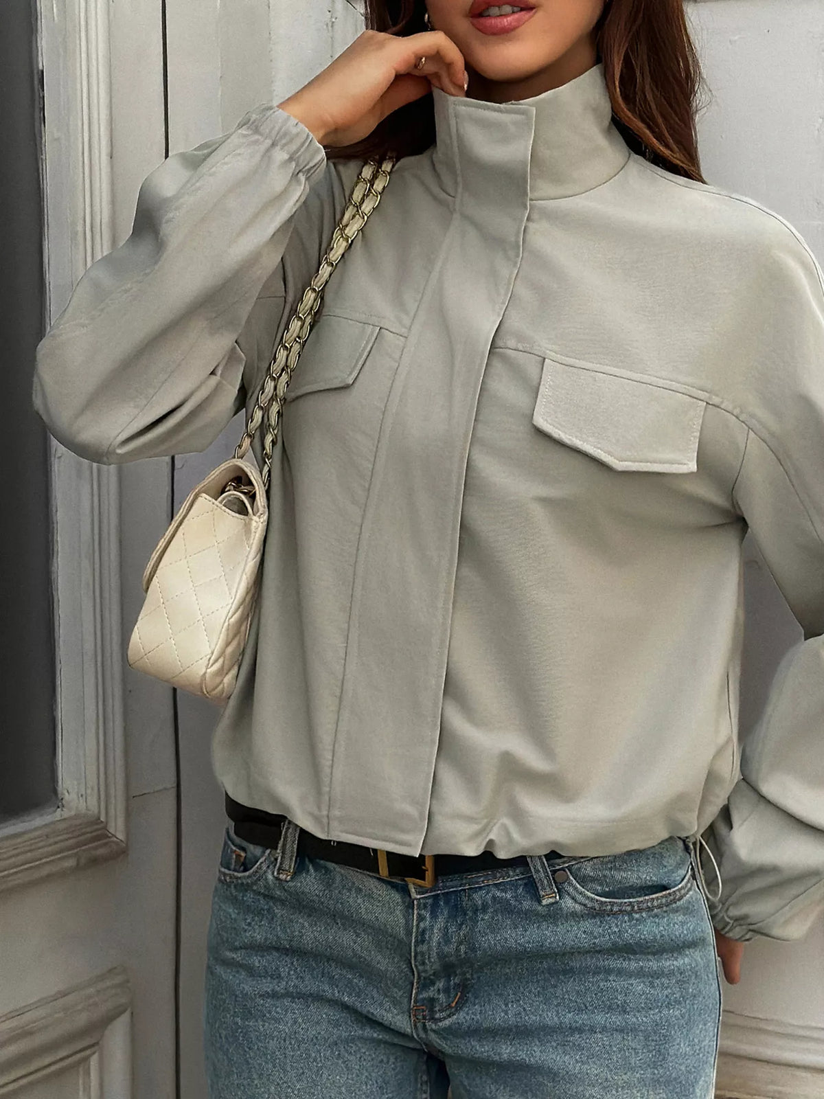 Stand Collar Zip Up Jacket - Lilixa.store
